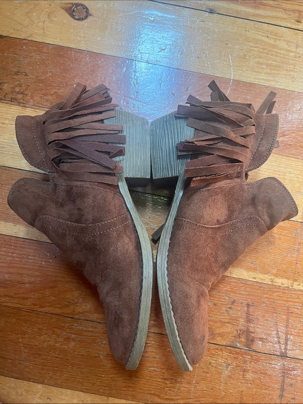 Self Esteem Suede Fringe Ankle Booties in Brown